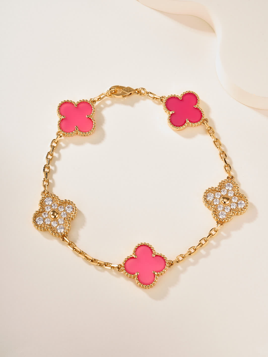 Van Cleef & Arpels Magic Alhambra Pink Enamel Bracelet Van Cleef & Arpels Magic Alhambra Pink Enamel Bracelet